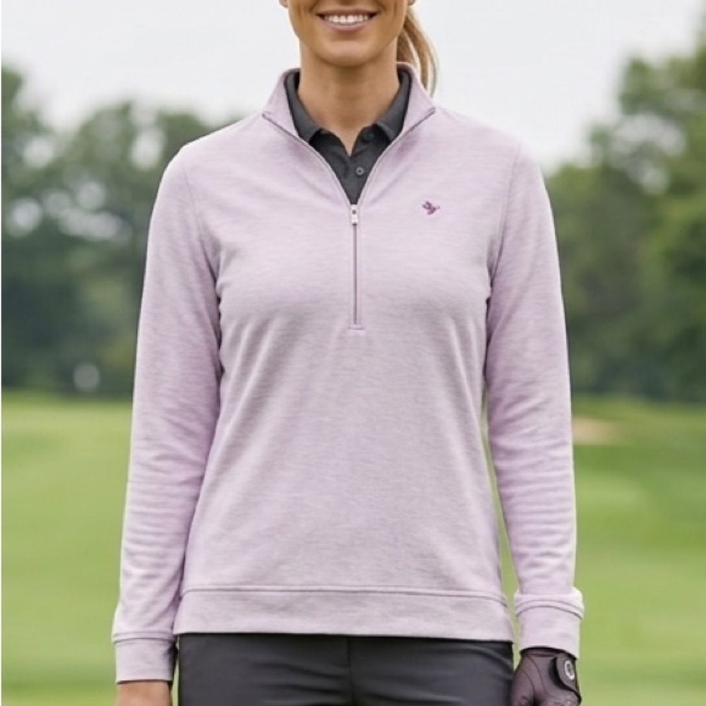 Peter Millar 1/4 Zip Golf Pullover Women's Size L Heather Pink Bird Logo* READ